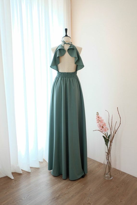 sage green bridesmaid dress long