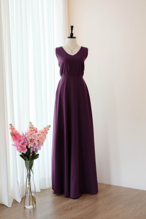 Purple Plum Dress Long Bridesmaid Dress Wedding Dress Long Etsy
