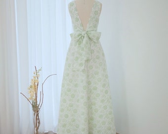 Mint green Jacquard fabric bridesmaid dress maxi backless wedding guest dress prom party cocktail bow back long dress