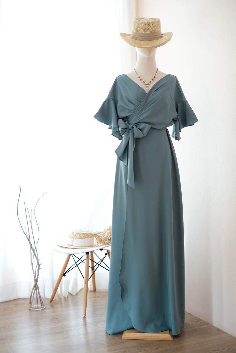 wrap dress Bridesmaid dresses Earthy sage green dress Floor image 1