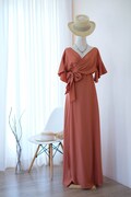 Copper bridesmaid dresses Copper party wrap dress short sleeve cocktail dress floor length Prom dress Wedding guest dress product logo