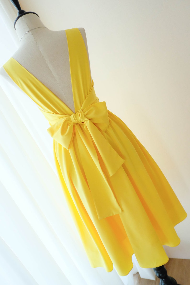 Lemon Yellow Bridesmaid Dress Backless Party Dress Bow Back Etsy
