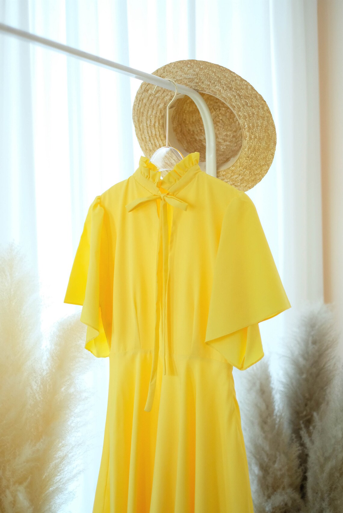 Lemon yellow bridesmaid dress Yellow short dress high neck Etsy