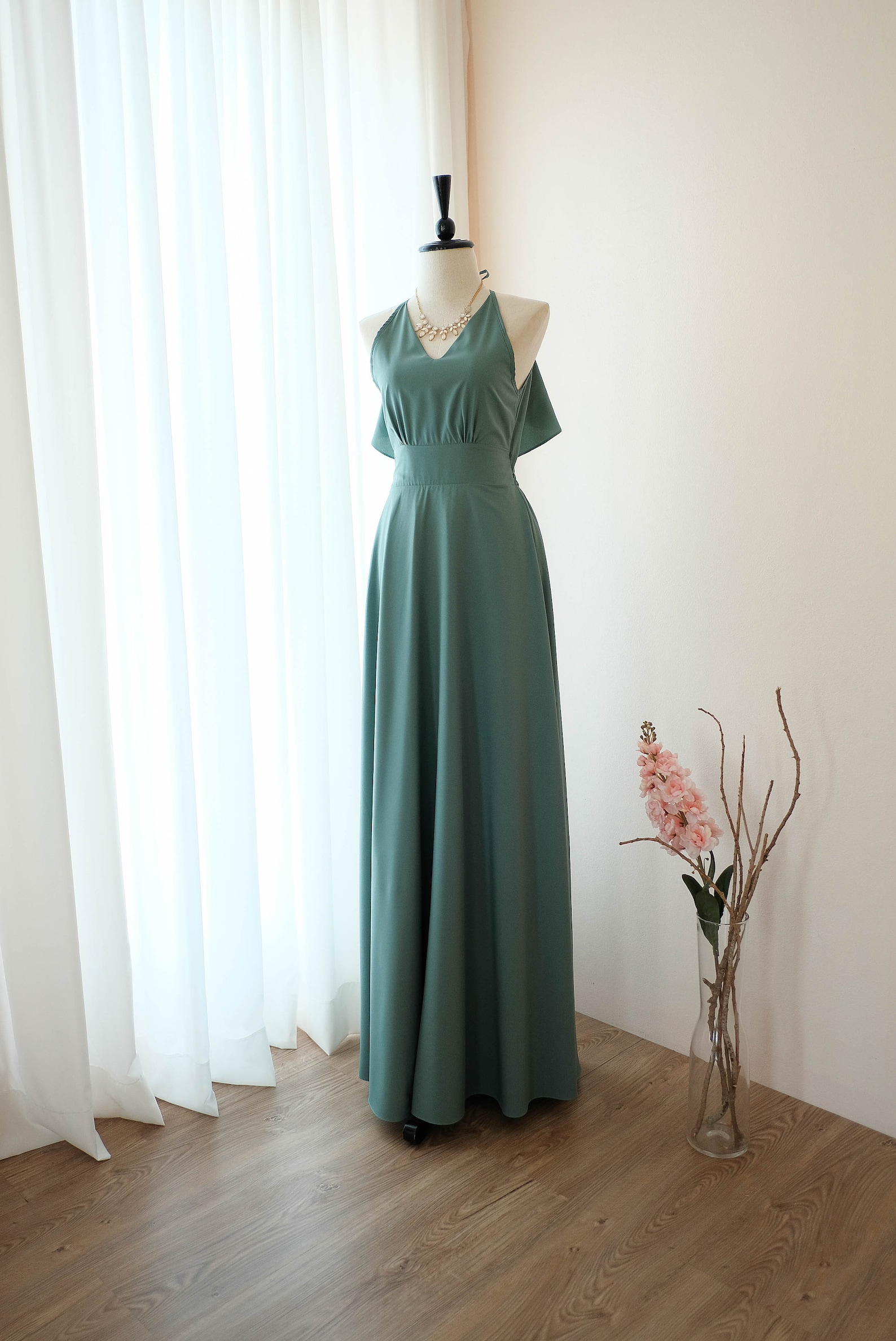Sage Green Dress Backless Party Bridesmaid Dresses Halter - Etsy
