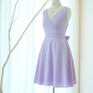 Lilac dress Vintage lilac bridesmaid dress Cross V Neck party dress Tea dress Spring summer lilac purple dress Short dress image 2