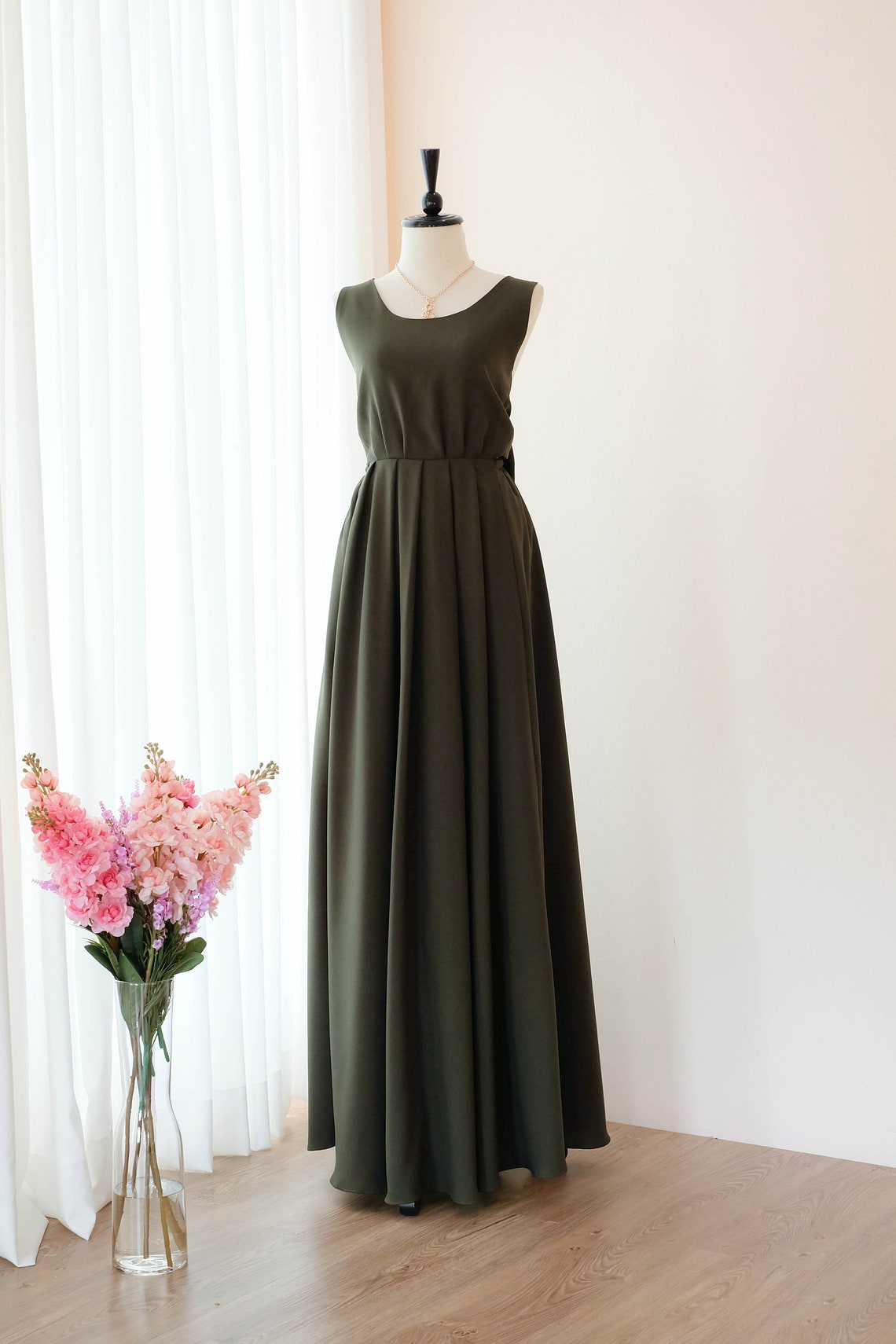 Long Bridesmaid dress Dark Seaweed Green dress green Wedding Etsy