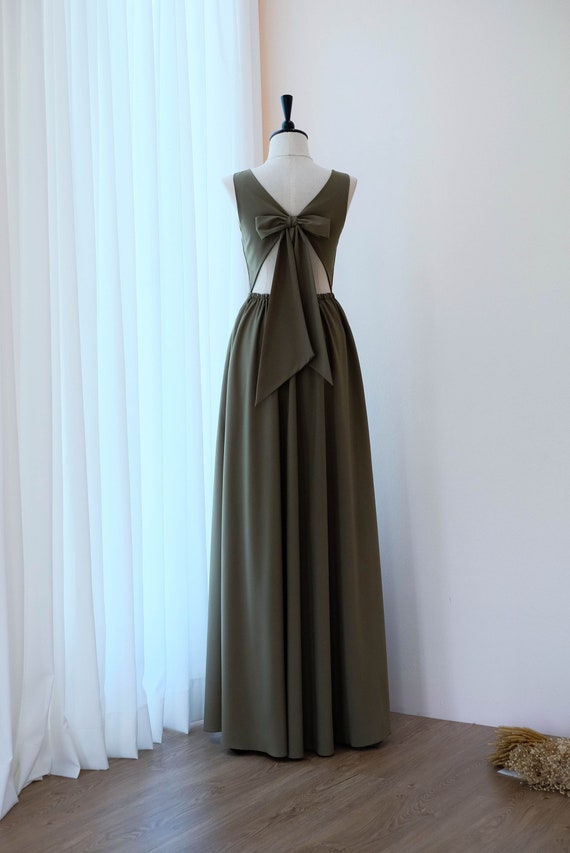 Olive Green dress Long Bridesmaid dress Olive Green Wedding | Etsy