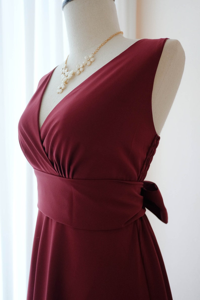 Red Burgundy dress Burgundy bridesmaid dress Long Red Prom party dress Maxi Cocktail wedding dress Bridal party engagement dress Tea dress