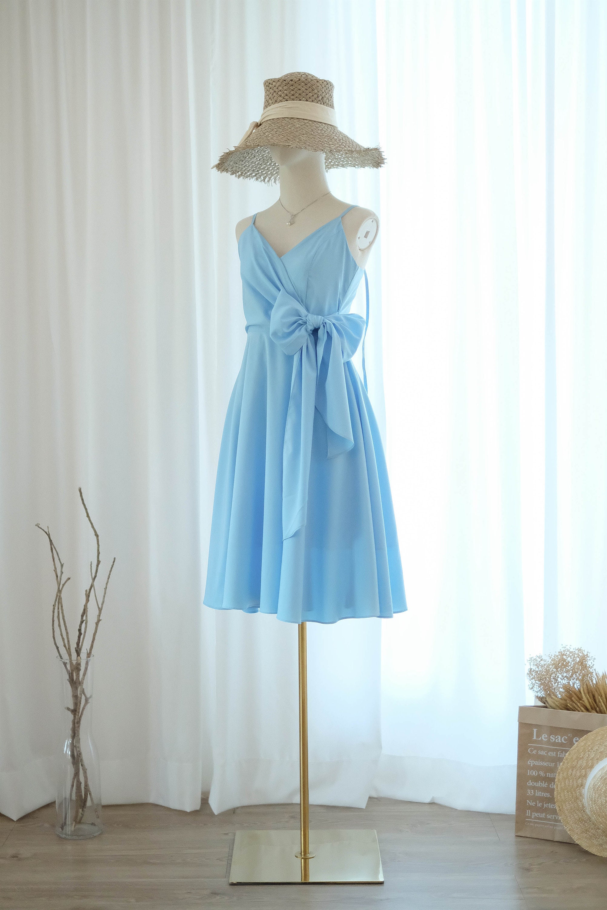 Baby blue bridesmaid dress blue party cocktail dress v neck Etsy