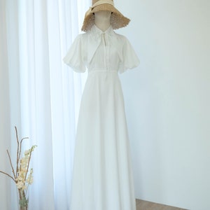 Off white bridesmaid dress , wedding guest dress , bridal dress , party cocktail dress , puff sleeve dress