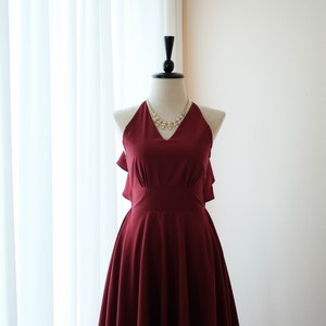 Wine Burgundy Bridesmaid dresses Halter backless party prom cocktail dress Wedding guest wine midi dress vintage inspired dress image 5