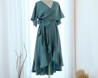 Earthy sage green dress Sage bridesmaid dresses cocktail prom party wrap dress sage green wedding guest dress midi gown