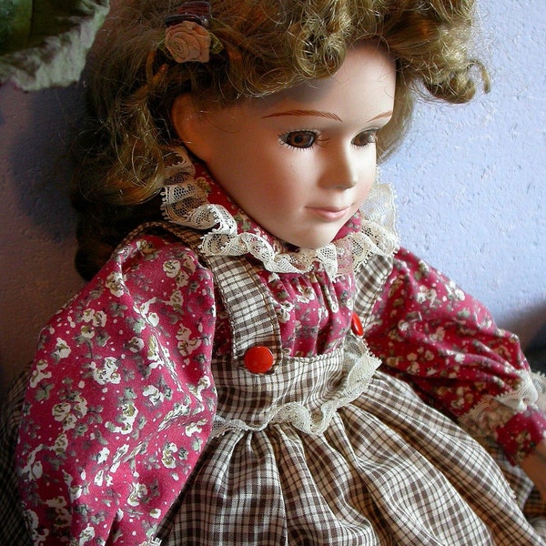 a very nice Vintage  french doll France Porcelain Doll with lace dress
