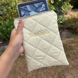 Personalized Quilted Kindle / Kobo Sleeve: Butter Yellow Wave Stripe E-Reader Cover