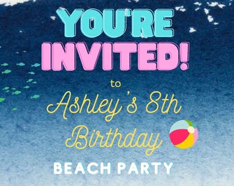 Invitación de cumpleaños editable para fiesta en la playa