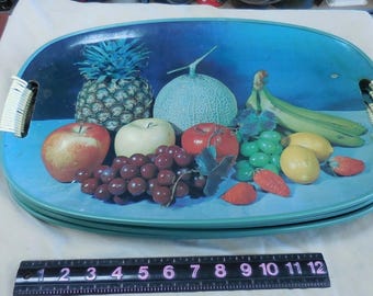 6 bandejas vintage ovaladas de 18 pulgadas decoradas con frutas hechas en Japón