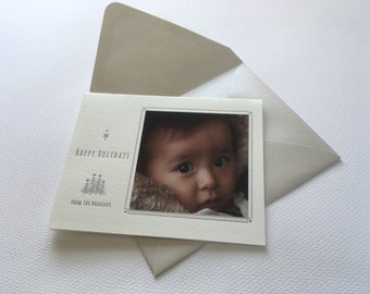 Letterpress Holiday Card with Picture --Star and Trees-- Holiday photo card, Christmas photo card, season's greetings, Custom holiday card