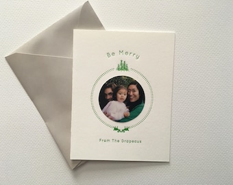 Letterpress Holiday Card with Picture ---Christmas trees and Reindeers - Holiday, Christmas, Photo card, Custom order, picture card, family
