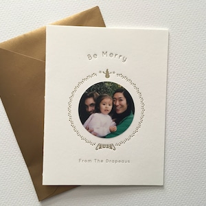 Buchdruck-Feiertagskarte mit Bild ---Schneemann und Geschenke - Urlaubsfotokarte, Weihnachten, Familie, Paar, Baby, Kinder, Jahreszeitengrüße