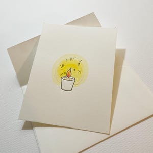 Tarjeta impresa con tipografía - Vela - Tarjeta en blanco, tarjeta plana, tarjeta de invierno, impresión tipográfica con pintura de acuarela, Tranquilo, Acogedor, Calidez,