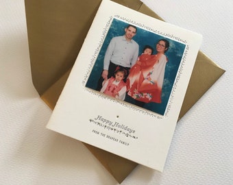 Letterpress Holiday Photo Cards--2 colors--Stardust--Christmas photo cards, Letterpress photo card, Custom holiday cards, matching envelopes