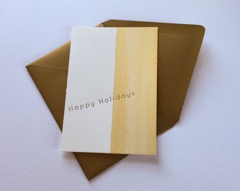 Letterpress Holiday Card with Watercolor___Gold, Happy holidays,  letterpress Christmas card, Simple card,