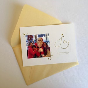 Tarjeta navideña tipográfica con imagen -Alegría y estrellas- Tarjeta navideña, tarjeta de Navidad, saludos de temporada, Tarjeta navideña personalizada