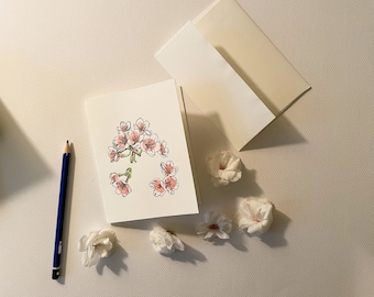 Karta z nadrukiem kwiatu wiśni - Sakura, kartka wiosenna, wiosenne pozdrowienia,