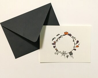 Letterpress Halloween Card-Halloween corona tarjeta pequeña, Halloween, regalo, tarjeta de mensaje, criaturas de Halloween, lindo, espeluznante,