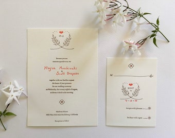 Letterpress Wedding Invitations and RSVP- Rustic, Natural, Simple, Custom made,  wedding paper items,