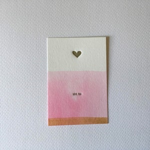 Letterpress Mini Card - "Love you" tinted with watercolor. card for her, card for him, best friends, with gift, small card, message card,