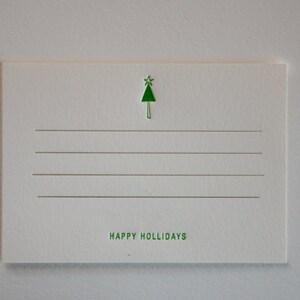 Boekdruk Holiday Note Card - Kerstboom- kleine kaart, Kerstmis, cadeau, tekstkaart, vakantie groen, aanpasbare kleur, tekst