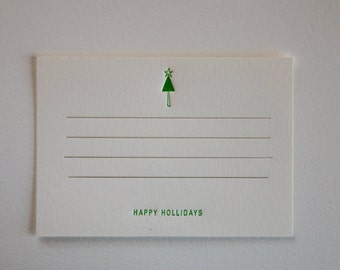 Letterpress Holiday Note Card -Christmas tree- small card, Christmas, gift, message card, Holiday green, customizable color, text