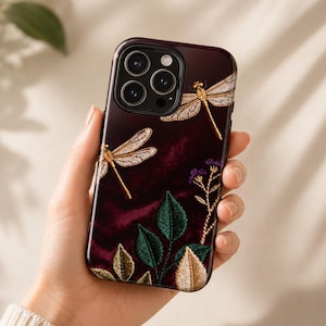 Crimson Dragonfly Phone Case Boho Red Velvet cover fits iPhone 17 Pro Max 16 13 mini Samsung S25 Fe S24 A53 S21 S23 Ultra, Google pixel 10 9