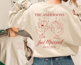 Personalized Silly Goose Newlywed Sweatshirt, Bride And Groom Shirt, Funny Just Married Gift, Wedding Couple Crewneck, Newlywed Gift Idea