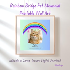 Rainbow Bridge Cat Memorial Printable Custom Cat Loss Wall Art Editable Canva Template Cat Remembrance Gift Digital Download