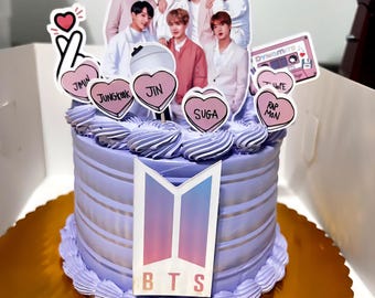 BTS Cake Toppers | K-Pop Birthday Party Decorations | BTS Members, Logo, Lightstick, Hearts | ARMY Themed Party Supplies