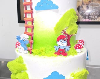 Smurfs Birthday Cake Toppers | Handmade Smurfette, Papa Smurf Party Decor