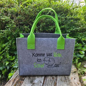 Filztasche "Komme was wolle ich schaf das", bestickt, Filzschopper, Shopper, Einkaufstasche, Tasche, Geschenk, Filz, Felt, Bestickung