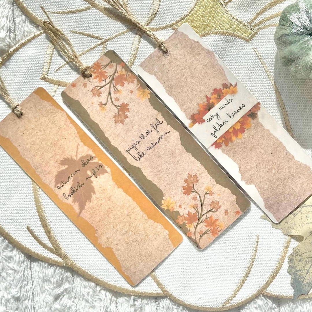 Autumn Bookmark Set: Rustic Jute Twine, Cozy Bookish Quotes - Etsy