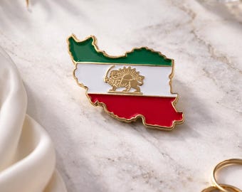 Iran Map Pin with Sun and Lion