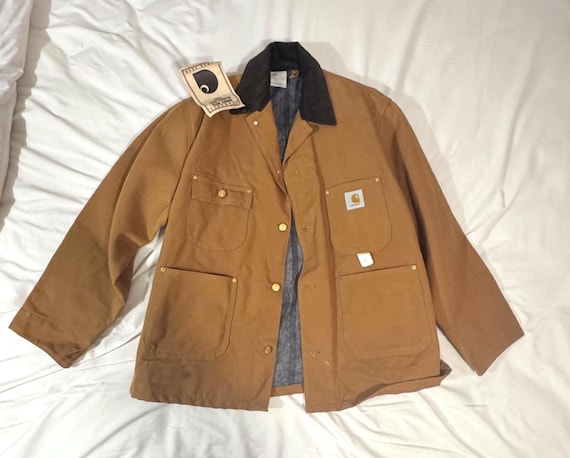 Vintage 1980's Men's Carhartt Duck Brown Blanket Lined Chore Coat