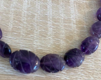 Handgeschnitzte Amethyst Perlenkette: Lila Edelstein Heilstein