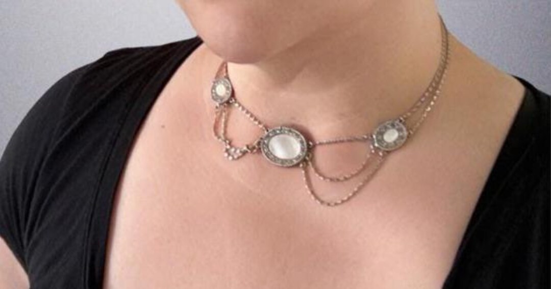 Vintage Art Deco Mother of Pearl Choker: 1925 Silver Tone Necklace - Etsy