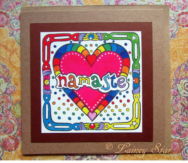 namaste blank greeting card recycled blessing rainbow