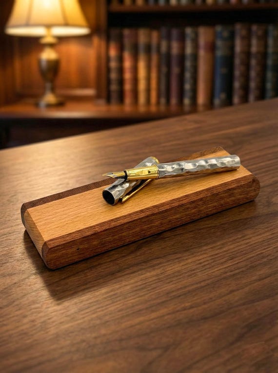 Hand Forged Damascus Steel Fountain Pen | Luxury Gift for Men | Wooden Box Set | Unique Groomsmen Gift | Executive Desk 