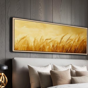 Rustic Framed Wheat Field Canvas: Panoramic Farmhouse Landscape Art for Wall Decor