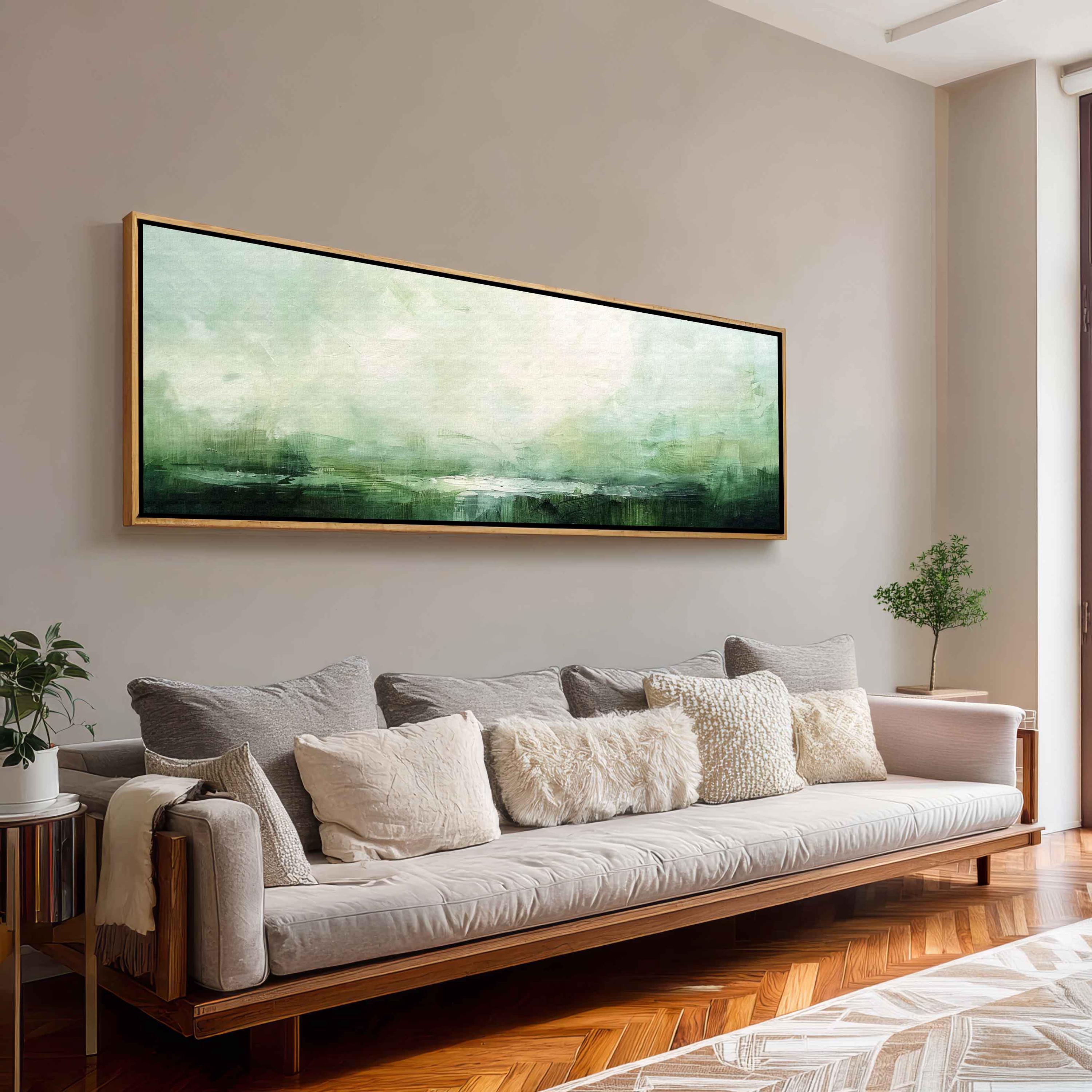 Minimalist Green Abstract Landscape Wall Art, Sage Horizontal Painting ...