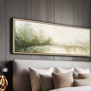 3:1 Panoramic Canvas, Abstract Landscape, Sage Green & Cream