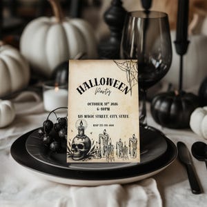 Gothic Skull Halloween Party Invitation Template: Editable Canva Invite (5x7 & 5x5) (Digital Download)
